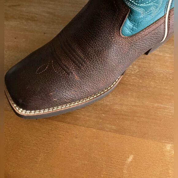 Kid's Boy Ariat Crossfire Square Toe Turqouise Brown Boots  Size 4 Western - Picture 8 of 14